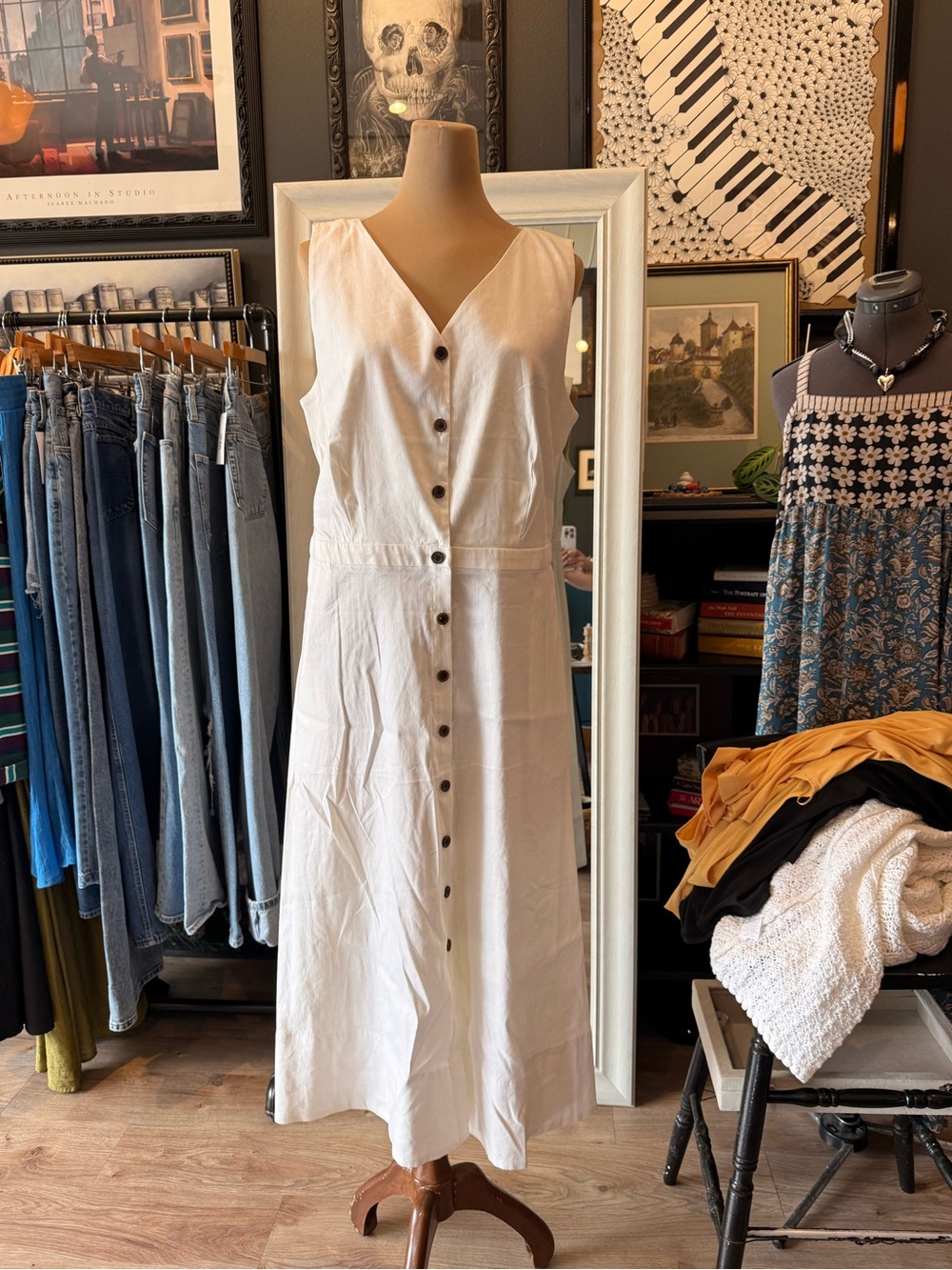 Alfani White Button-Front V-Neck Midi Dress